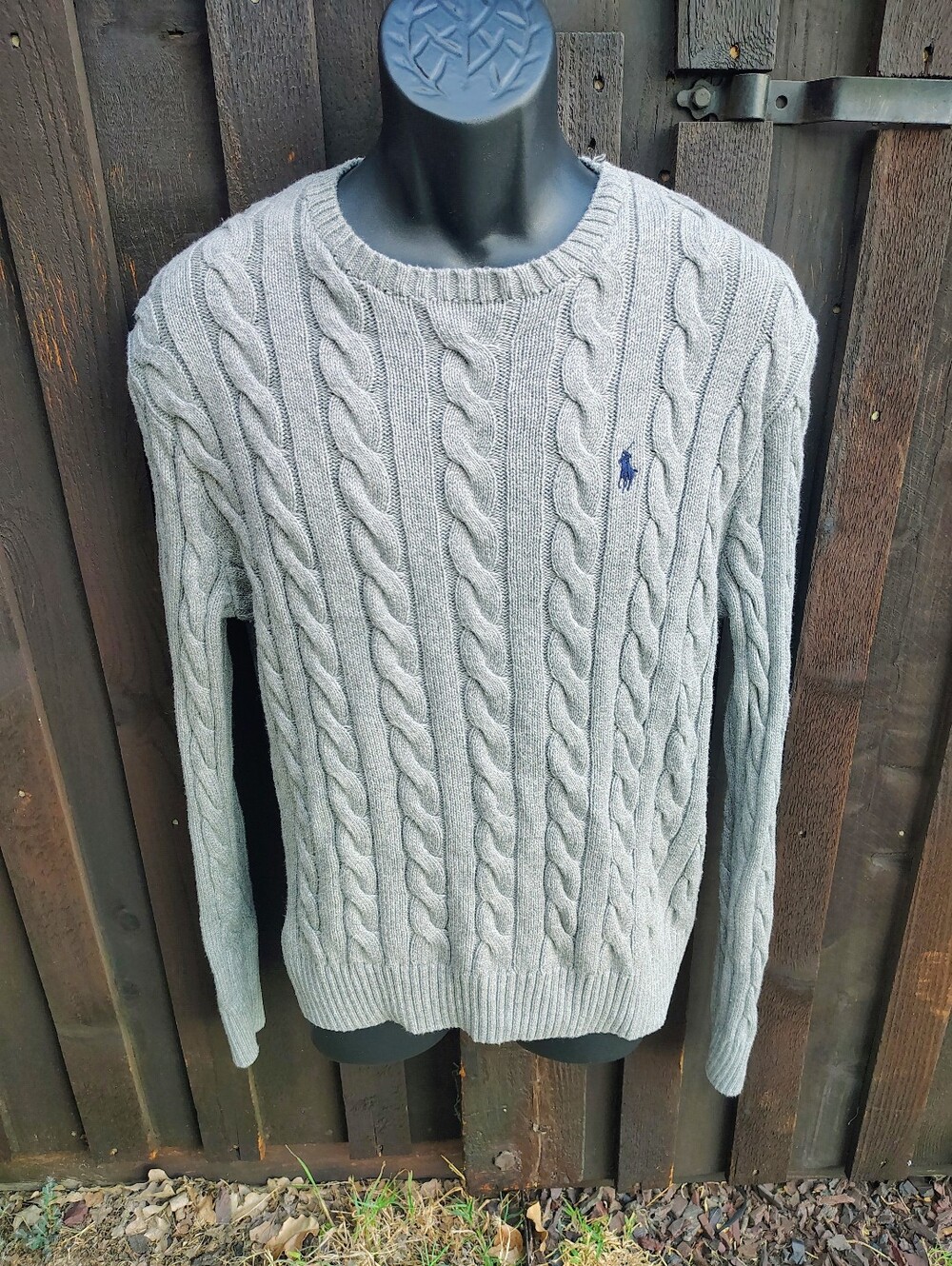 Polo by Ralph Lauren Gray Cable Knit Crewneck Sweater with Navy Pony
